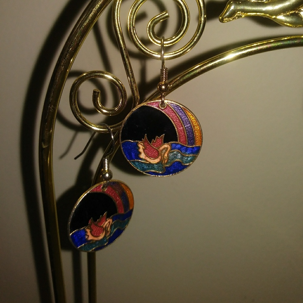 Vintage Cloisonne Pierced Earrings